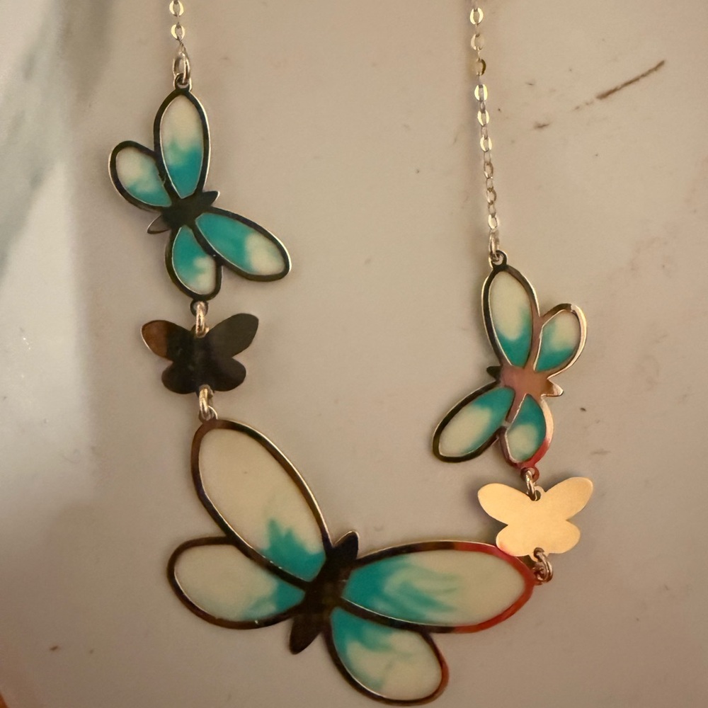 Butterfly Pendant Necklace 14k solid gold Italy